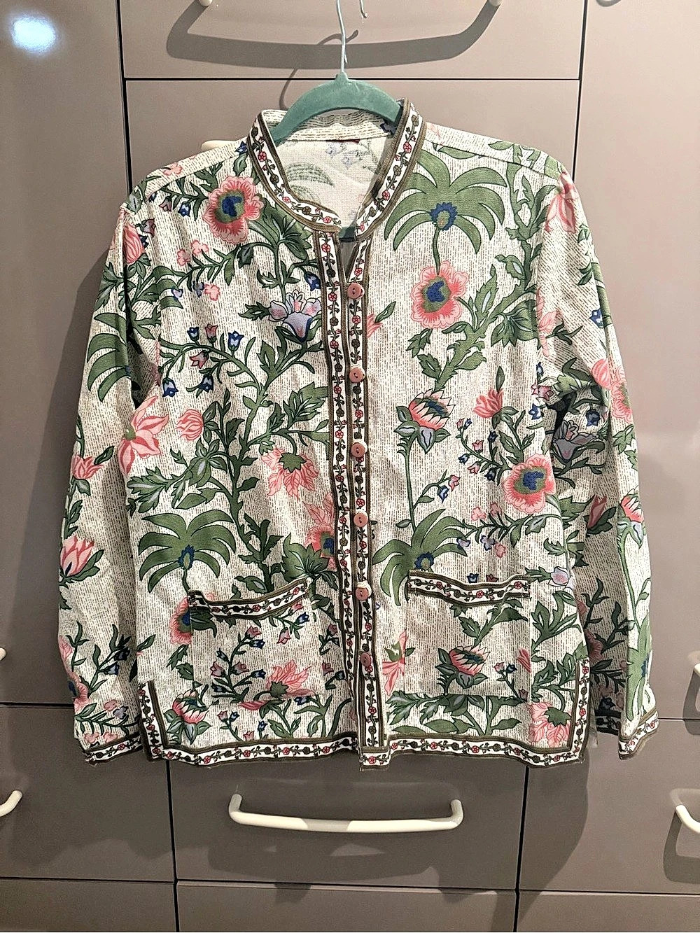 Floral Utility Jacket in Green & Pink Like New